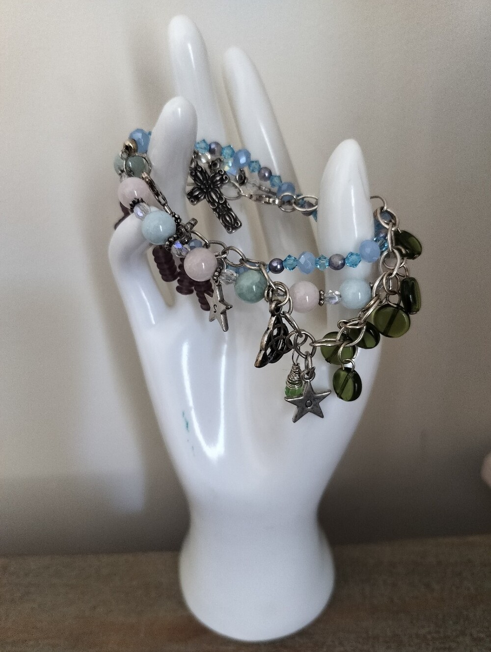 Lot Of Sterling Silver  Multi-Charm Beaded Bracelet